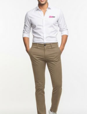 Fashive Cotton Beigek Trouser with Textured Pattern